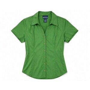 Uniti Shirt Women's 1X Green Short Sleeve Button Front Stretch Collared Top